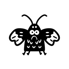 Obraz premium Whimsical black and white cartoon moth character flying energetically in a playful environment