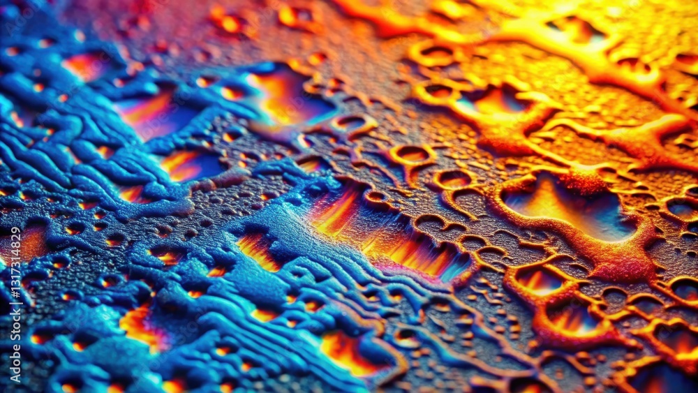 Aufkleber Abstract Liquid Patterns  A Close-Up View of Vibrant Blue and Orange Hues Intertwined with Delicate Bubbles