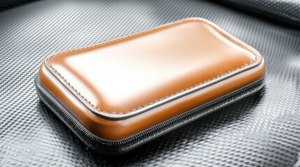 Brown leather case on textured surface