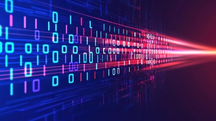 Fototapeta premium Futuristic Digital Background with Binary Code and Neon Colors