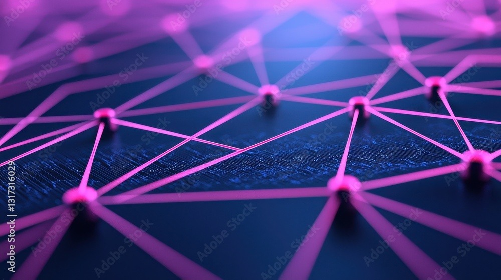 Poster abstract network connection with pink lines on dark background