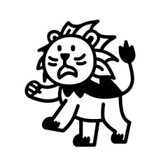 Obraz premium Expressive lion character wandering through a whimsical landscape in a charming illustration