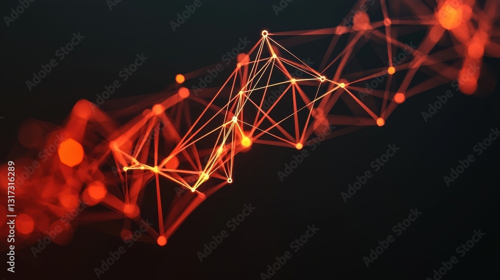 Poster abstract network structure with orange and black background