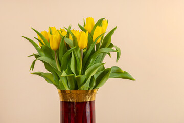 Bouquet of yellow tulips in the studio