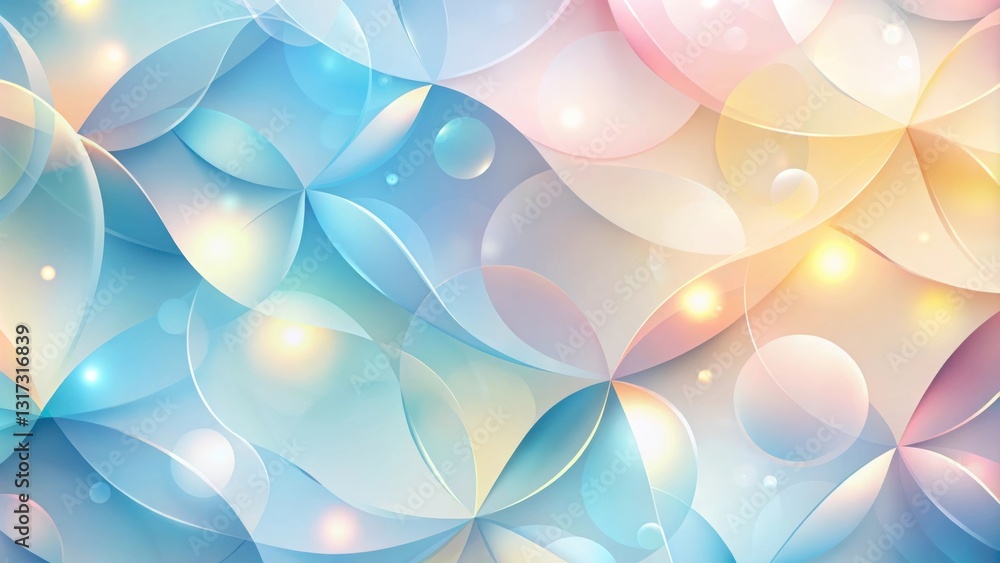 Poster abstract pastel background with intertwined circles and glowing lights