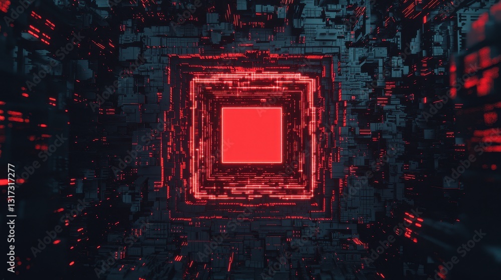 Poster futuristic abstract design with red and black geometric patterns