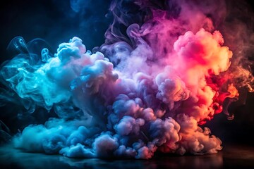 Colorful cloud of smoke with blue, red, and purple colors