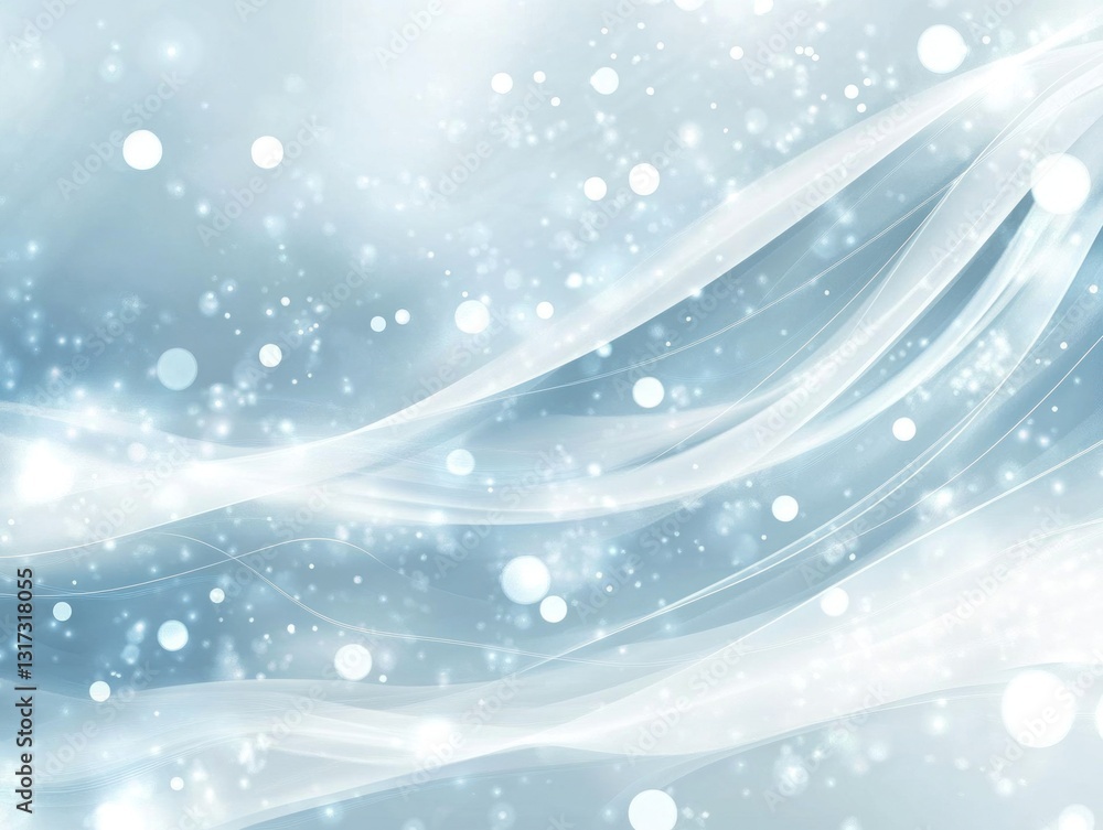 Poster abstract light blue winter background with flowing lines and bokeh.
