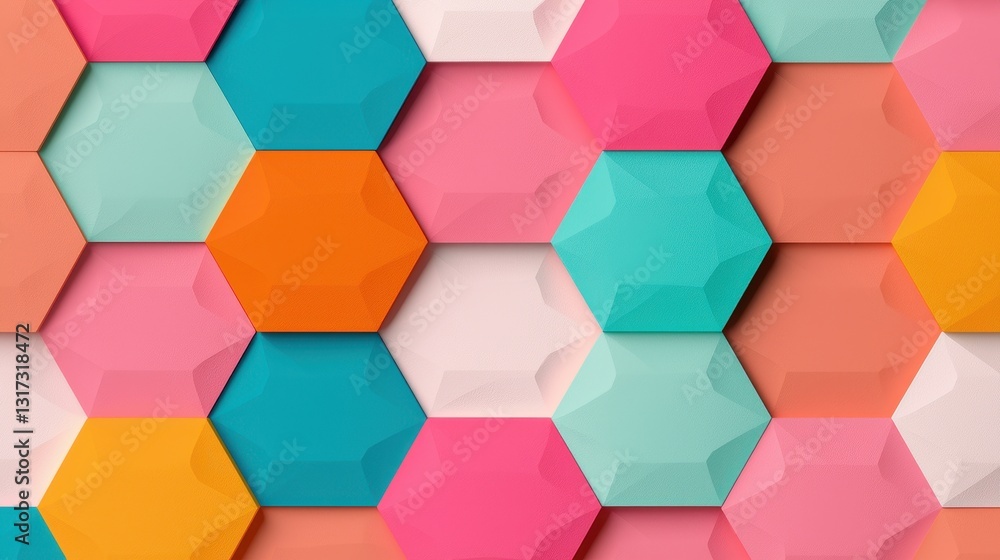 Poster colorful hexagonal pattern with bright geometric shapes and clean design