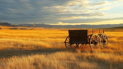 Fototapeta premium Household Wagon Golden Overview Vivid Field Dusk Details