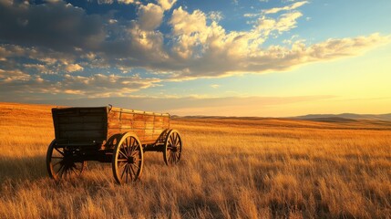 Obraz premium Household Wagon Golden Scene Dusk Details Field Vivid