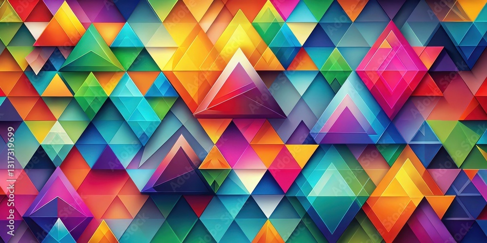 Poster Abstract geometric pattern with colorful triangles and vibrant hues, creating a dynamic and visually stimulating composition.