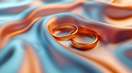 Gold rings satin fabric wedding