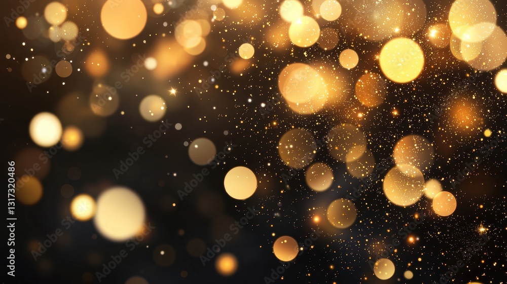 Poster golden bokeh effect with glittering lights on dark background