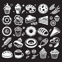 chalk food icon vector illustrations. wedding dinner icons, wine or champagne glass, cheese, and charcuterie drawings for wedding invitations, cafe menus, and parties
