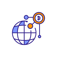 Global Bitcoin Network Icon with Worldwide Cryptocurrency Nodes