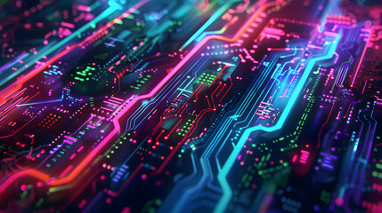 Obraz premium Dynamic Neon Tech Brushes Reflecting Futuristic Digital Patterns and Artistic Innovation