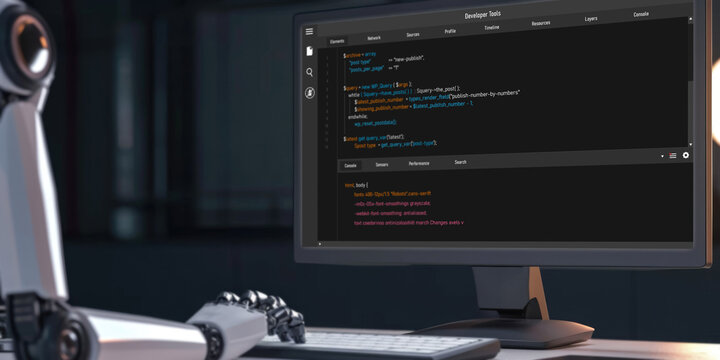 Software development programming on computer screen for brisk application and program coding