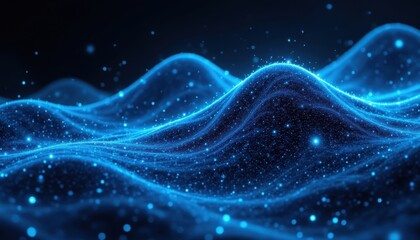 Fototapeta premium The abstract digital background features a dynamic 3D wave created with a combination of geometric polygons and dots, creating a visually captivating and futuristic aesthetic.