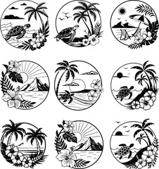 Sea Turtle and Beach Scene svg bundle