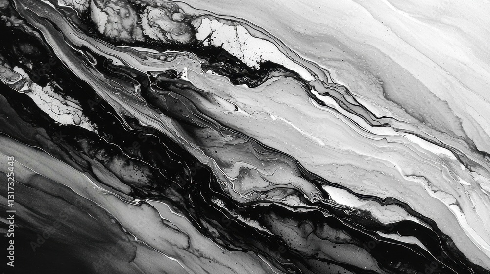 Poster abstract black and white fluid art with unique swirls and patterns