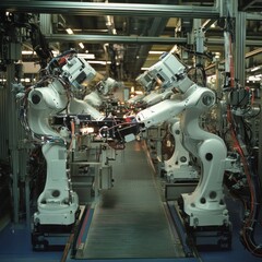 Fototapeta premium A high-rise green building with wind turbines integrated into its smart construction.