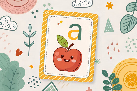 A vibrant educational flashcard featuring the uppercase and lowercase letter 'A' with a bright red apple illustration. Perfect for preschool learning, phonics education, and vocabulary building.
