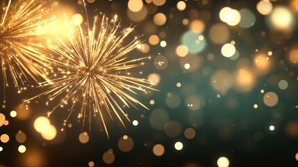 Obraz premium Colorful fireworks bursting in the night sky, vibrant celebration scene with a bokeh effect for festive occasions.