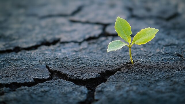 Recovery and Challenging in Life or Business Concept. ESG, Environmental, social and corporate governance.Economic Crisis Symbol or Ecol, ogy System.New Sprout Plant Growth in Cracked Soil Ground Land