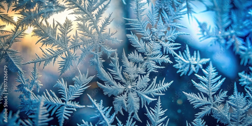 Aufkleber intricate frost patterns on a window pane, delicate and whimsical, capturing the beauty of winter's 