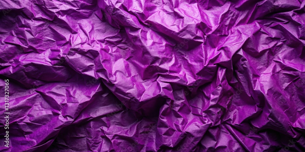 Poster A Close-Up Macro View of Deep Purple Crumpled Tissue Paper, Emphasizing the Textural Variations and Shadows Created by the Folds