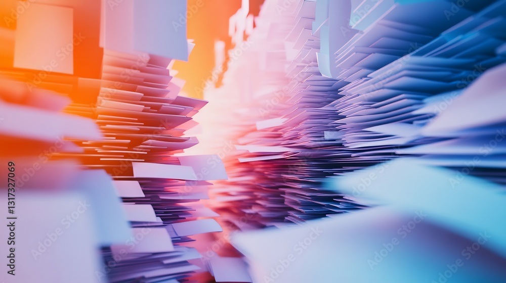 Poster Abstract rendering of tax accounting system showcasing layered forms representing corporate individual compliance