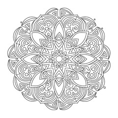 A line art mandala design illustration of a coloring page 