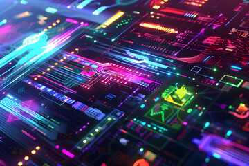 Fototapeta premium Dynamic Neon Tech Brushes Reflecting Futuristic Digital Patterns and Artistic Innovation