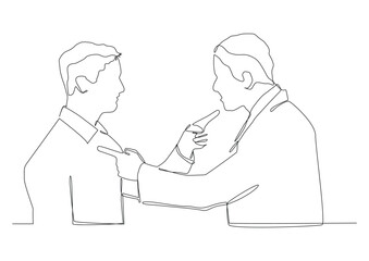 Continuous one line art of a man points a finger at one, voting concept, appointing responsible person, victim bullying, abolition culture.
