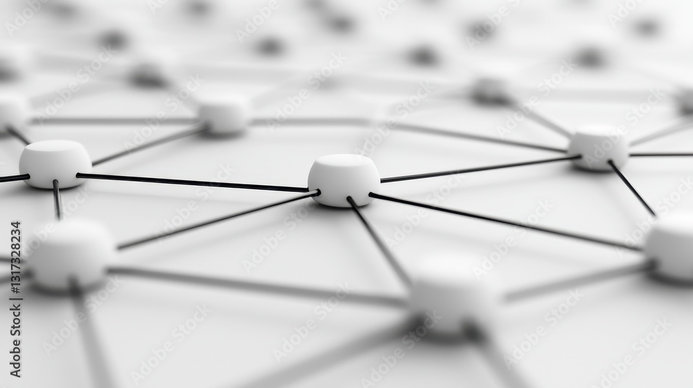 Poster abstract network connection with nodes and lines in soft white colors