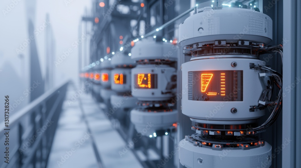 Poster close-up of smart sensors mounted on a modern bridge, analyzing structural stability in real-time.