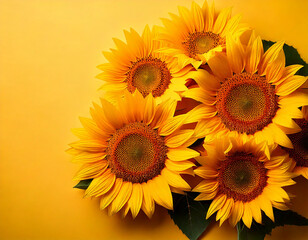 Obraz premium Sonnenblumen auf pastellgelbem Hintergrund – Fröhliches Blumenarrangement mit strahlender Naturästhetik