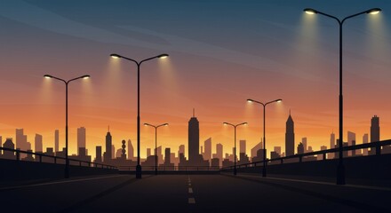 Golden Hour Cityscape with Long Shadows