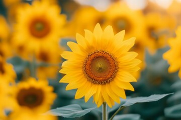 Obraz premium Bright sunflower in vibrant field with soft light. AI generative