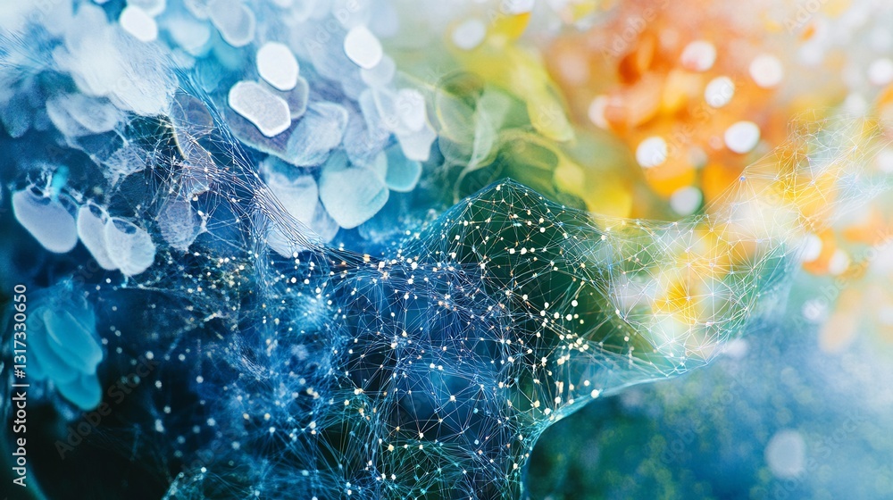 Poster abstract representation of affiliate marketing featuring interconnected layer symbolic patterns repr