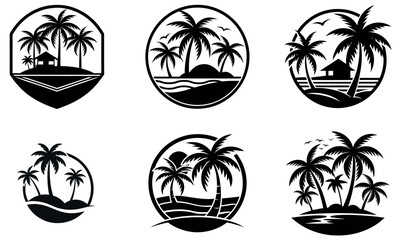 Collection of Black and White Tropical Island Logos