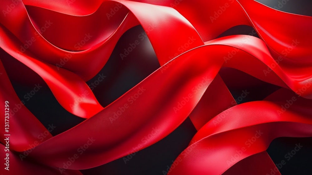 Poster abstract red ribbons swirling dynamically against dark background: a study in curves and color
