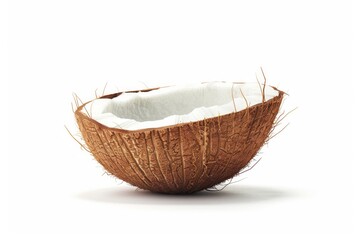 Half coconut on solid white background. Artificial intelligence image