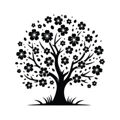 Elegant Black and White Tree Silhouettes for Spring or Nature Design