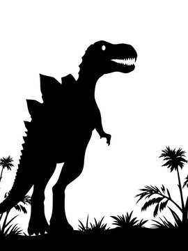 Vector Scelidosaurus. Ornithischian dinosaur. Monochrome vector illustration of silhouette of prehistoric creature scelidosaurus. Stencil. Huge fossil dinosaur.