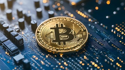 Bitcoin blockchain cryptocurrency mining technology illustration, showcasing digital currency and modern financial innovation