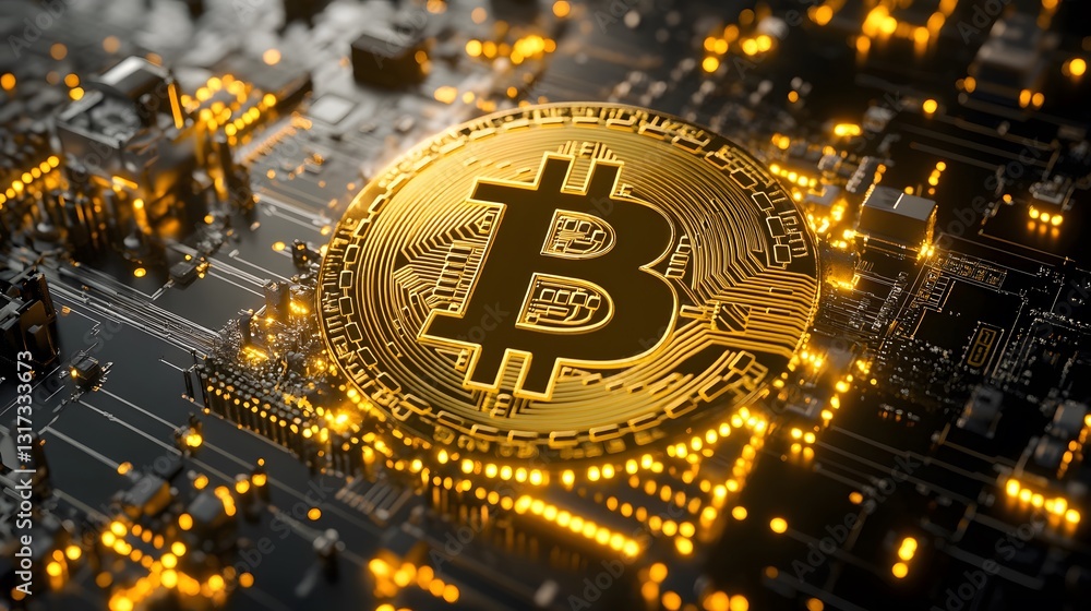 Aufkleber an abstract illustration of bitcoin blockchain cryptocurrency mining technology, symbolizing digital