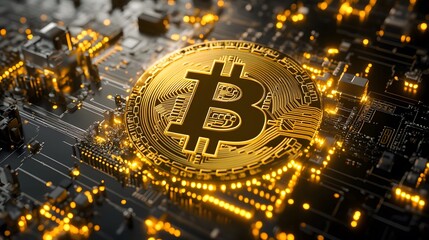 An abstract illustration of Bitcoin blockchain cryptocurrency mining technology, symbolizing digital currency and modern financial innovation