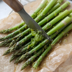 preparing fresh asparagus spears